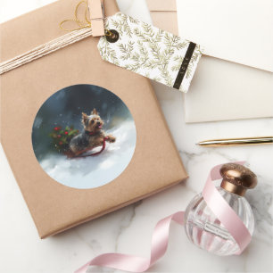 Yorkshire Terrier Weihnachtsschnee Runder Aufkleber