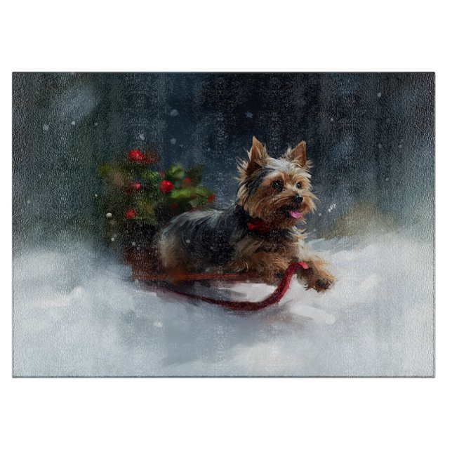 Yorkshire Terrier Weihnachtsschnee Schneidebrett (Vorderseite)