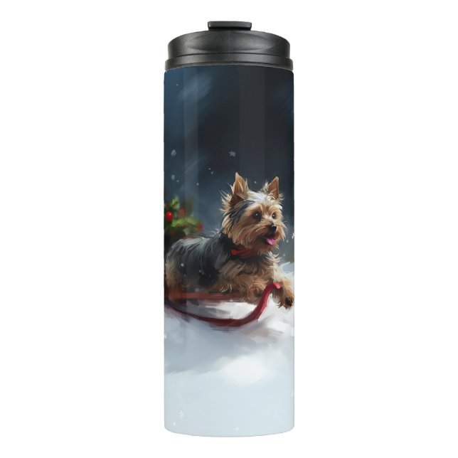 Yorkshire Terrier Weihnachtsschnee Thermosbecher (Vorderseite)