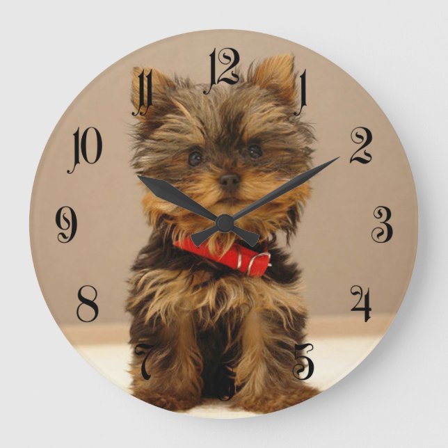 Yorkshire Terrier Welpe Große Wanduhr (Vorderseite)