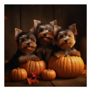 Yorkshire Terrier Welpe Herbstfreude Kürbis  Poster