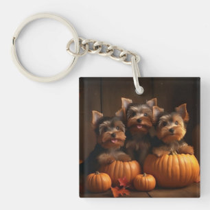 Yorkshire Terrier Welpe Herbstfreude Kürbis Schlüsselanhänger