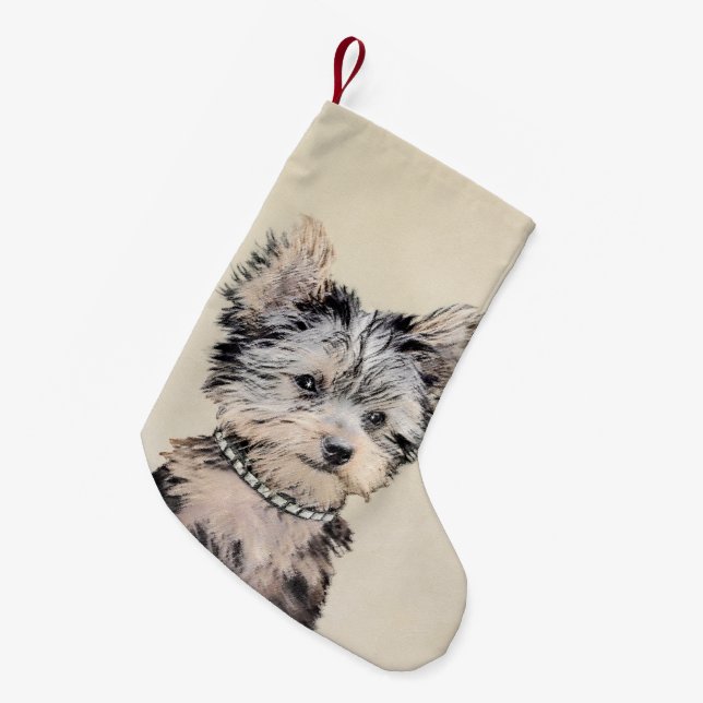 Yorkshire Terrier Welpe Malerei Original Hund Kuns Kleiner Weihnachtsstrumpf (Vorderansicht (hängend))