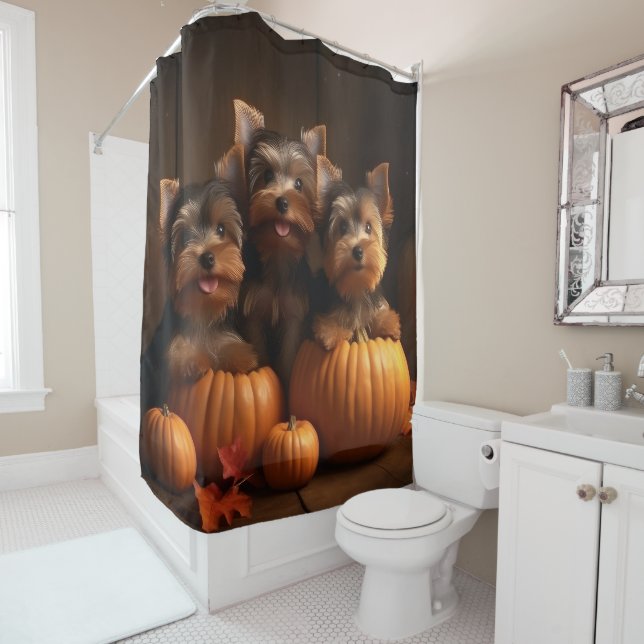 Yorkshire Terrier Welppy Autumn Delight Pumpkin Duschvorhang (Beispiel)