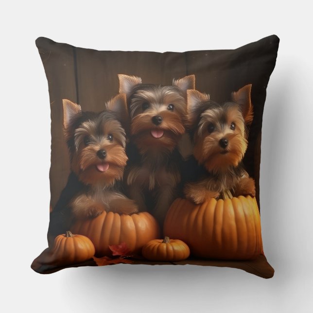 Yorkshire Terrier Welppy Autumn Delight Pumpkin Kissen (Vorderseite)