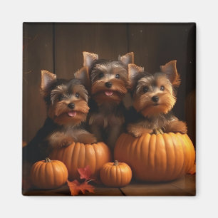 Yorkshire Terrier Welppy Autumn Delight Pumpkin Magnet