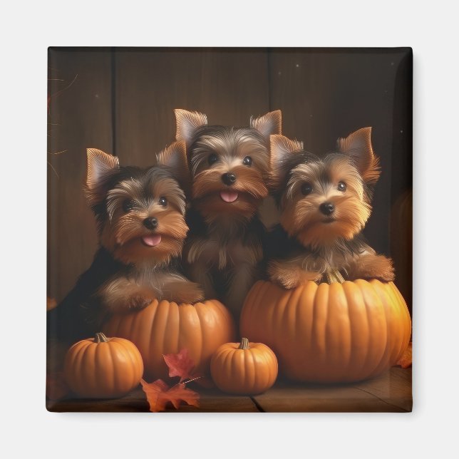Yorkshire Terrier Welppy Autumn Delight Pumpkin Magnet (Vorne)