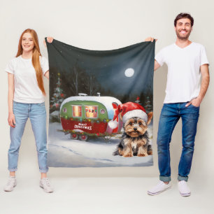 Yorkshire Terrier Wohnwagen Weihnachtsabenteuer Fleecedecke