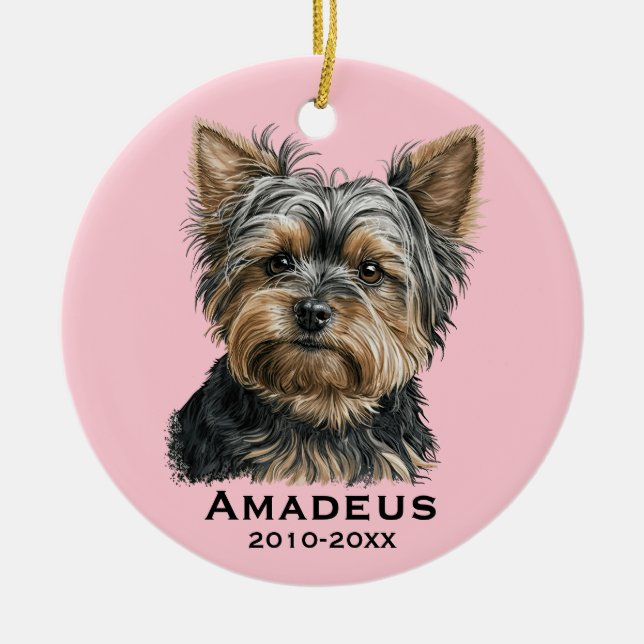 Yorkshire Terrier Yorkie Dog Pink Keepake Memory Keramik Ornament (Vorne)