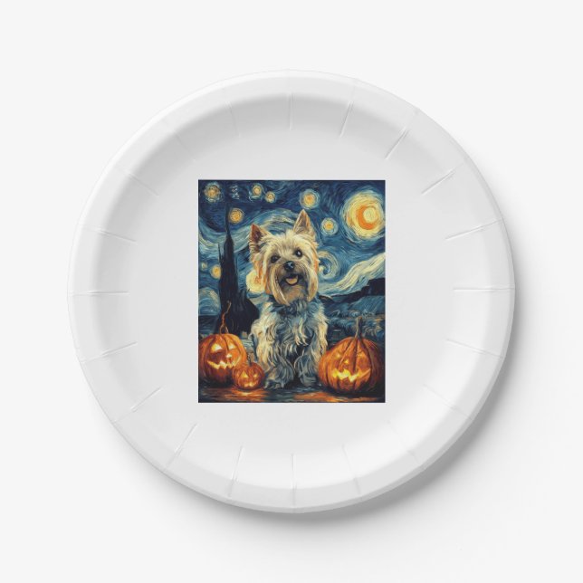 Yorkshire Terrier Yorkie Dog van gogh stry ni Pappteller (Vorderseite)