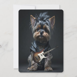 Yorkshire Terrier Yorkie Gitarrist Rocker Kampfanz Feiertagskarte