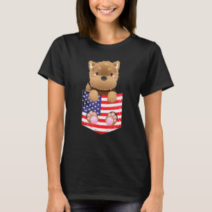 Yorkshire Terrier Yorkie Us Flag Fake Pocket T-Shirt