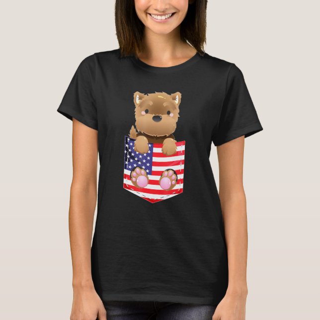 Yorkshire Terrier Yorkie Us Flag Fake Pocket T-Shirt (Vorderseite)