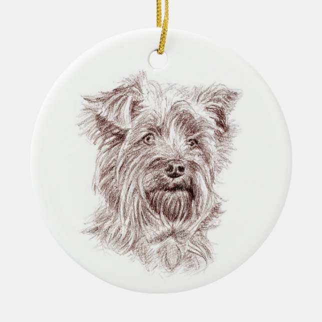 Yorkshire Terrier Zeichnend Keramik Ornament (Vorne)