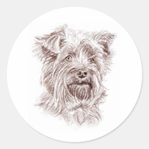 Yorkshire Terrier Zeichnung Runder Aufkleber