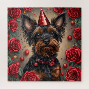 Yorkshire Terrier zum Geburtstag mit Partyhut Puzzle