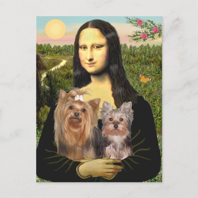 Yorkshire Terriers (7 und 19) - Mona Lisa Postkarte (Vorderseite)