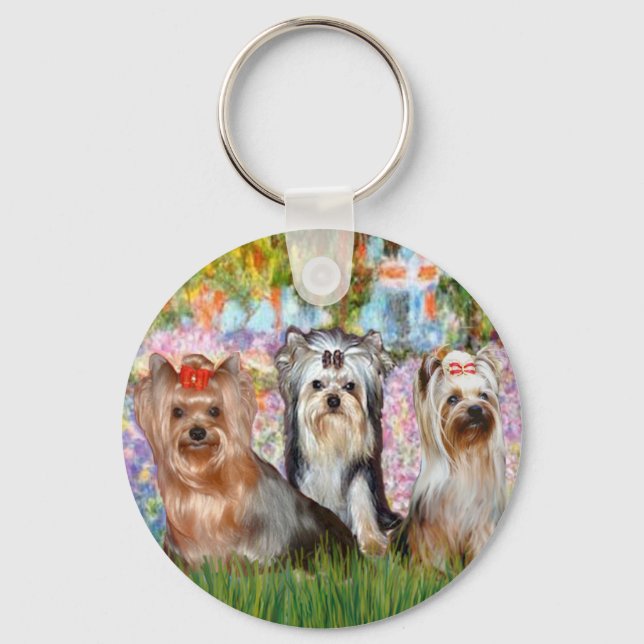 Yorkshire Terriers (drei) - Garten Schlüsselanhänger (Vorderseite)