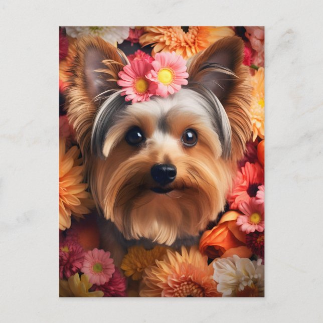 Yorkshire Terrier's Floral Elegance Postkarte (Vorderseite)