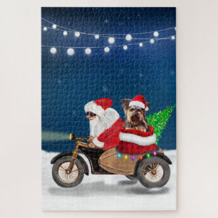 Yorkshire Terrier's Ride Santa Claus auf dem Motor Puzzle