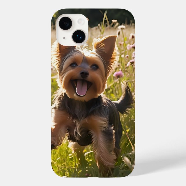 Yorkshire Terriers spielen im Gras Case-Mate iPhone Hülle (Rückseite)