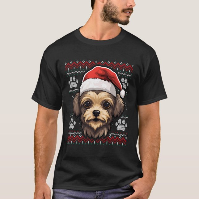 Yorkshire Weihnachtsmannmütze Christmas Funny Dog  T-Shirt (Vorderseite)