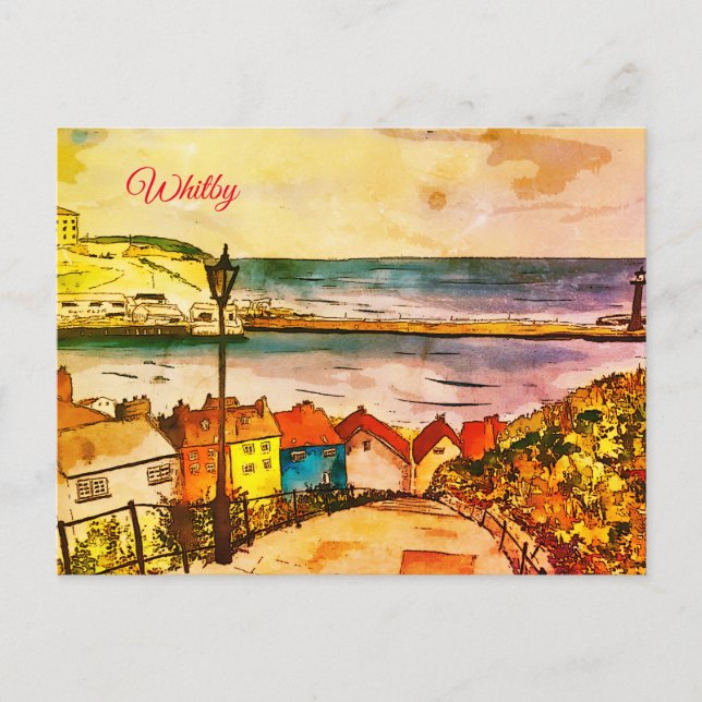 Yorkshire Whitby 199 Steps Original Art Postcard Postkarte (Vorderseite)