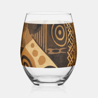 Yoruba African Designs in Erdtönen Weinglas Ohne Stiel