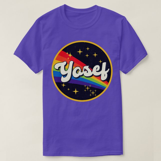 Yosef Regenbogen im Vintagen Weltraumstil T-Shirt (Design vorne)