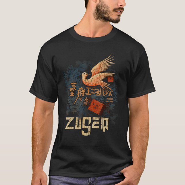 Yosegi Zaiku Bird und Dice Japanese Wood Art Desig T-Shirt (Vorderseite)