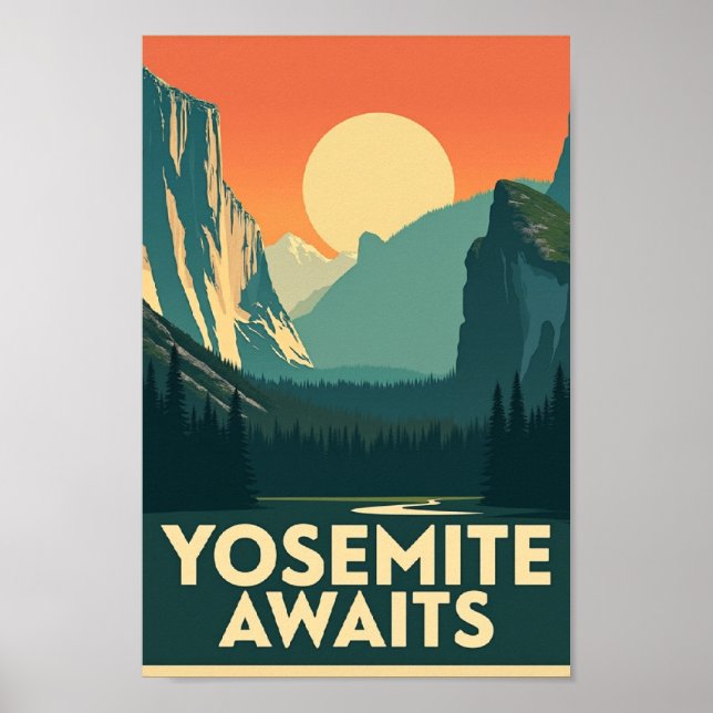 Yosemite Awaits - Retro Travel Poster (Vorne)