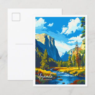 Yosemite California Vintage Illustration Postkarte