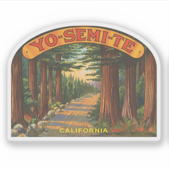 Yosemite California Vintage Waldszene Aufkleber (Vorderseite)