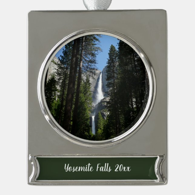 Yosemite Falls and Woods Landscape Fotografy Banner-Ornament Silber (Vorderseite)