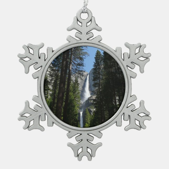 Yosemite Falls and Woods Landscape Fotografy Schneeflocken Zinn-Ornament (Vorderseite)