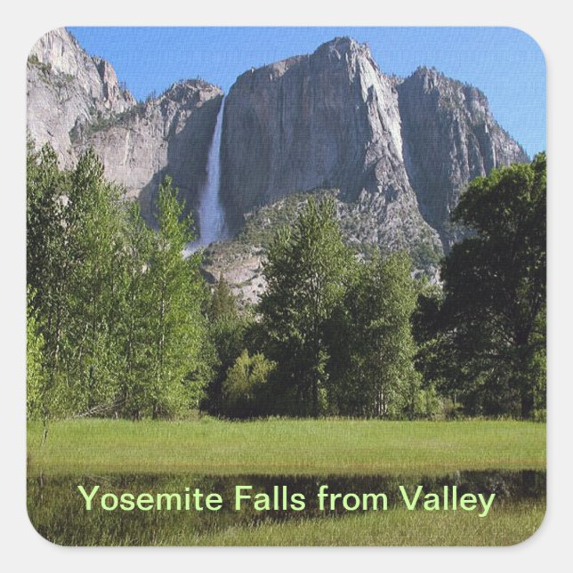 Yosemite Falls aus dem Tal in Kalifornien Quadratischer Aufkleber (Vorderseite)