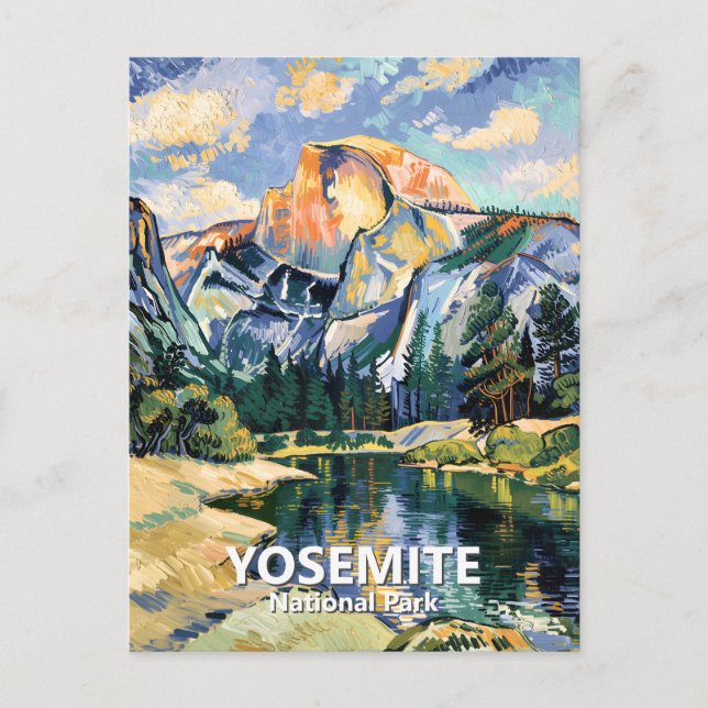 Yosemite Half Dome Colorful Van Gogh Custom Text Postkarte (Vorderseite)