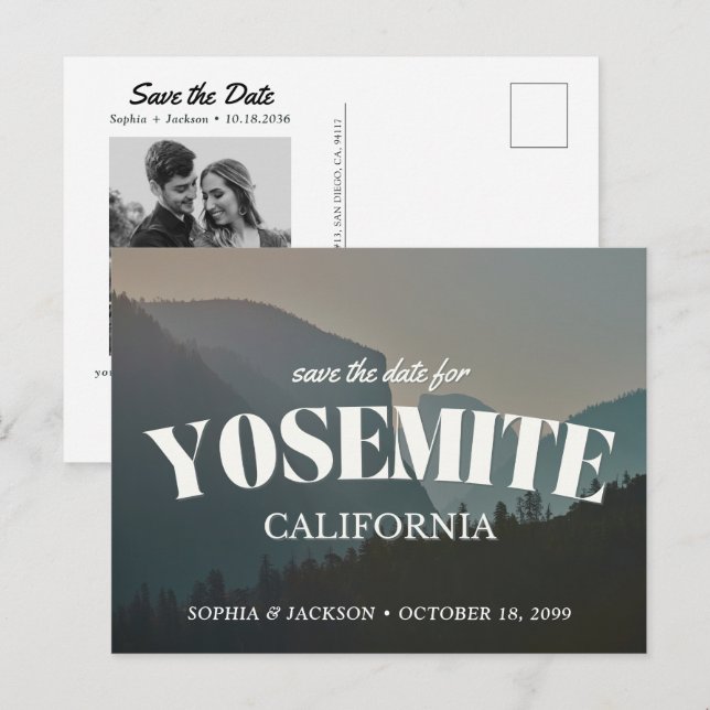 Yosemite-Hochzeit Save-the-Date Retro-Postkarte Postkarte (Vorne/Hinten)