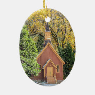 Yosemite Kapelle im Herbst Keramik Ornament