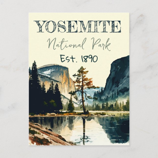 Yosemite National Park Aquarell Halbkuppel Sonnenu Postkarte (Vorderseite)