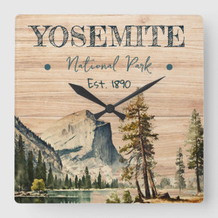 Yosemite National Park Aquarell Halbkuppel Sonnenu Quadratische Wanduhr
