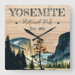 Yosemite National Park Aquarell Halbkuppel Sonnenu Quadratische Wanduhr