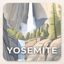 Yosemite National Park | Aquarell Reise Rechteckiger Pappuntersetzer
