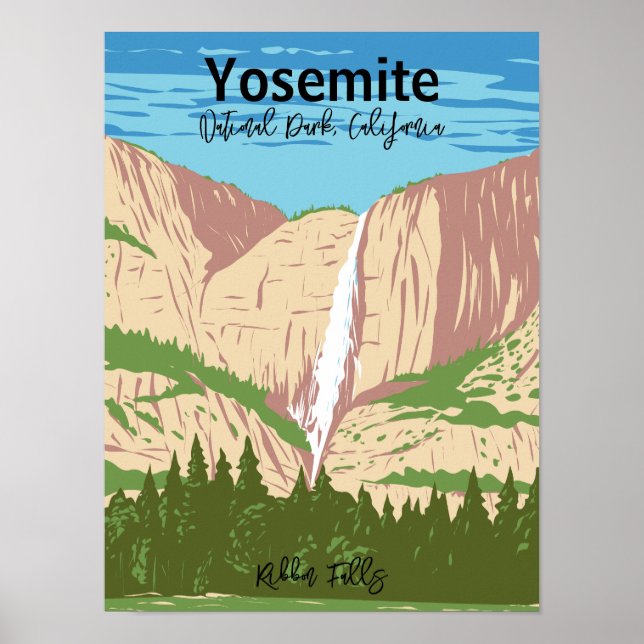 Yosemite National Park, CA | Ribbon Falls Poster (Vorne)