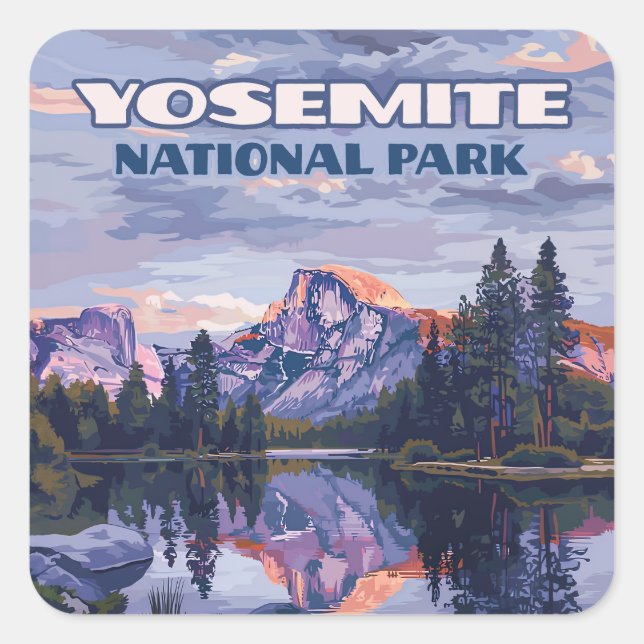 Yosemite National Park Halb Dome California Sunset Quadratischer Aufkleber (Vorderseite)