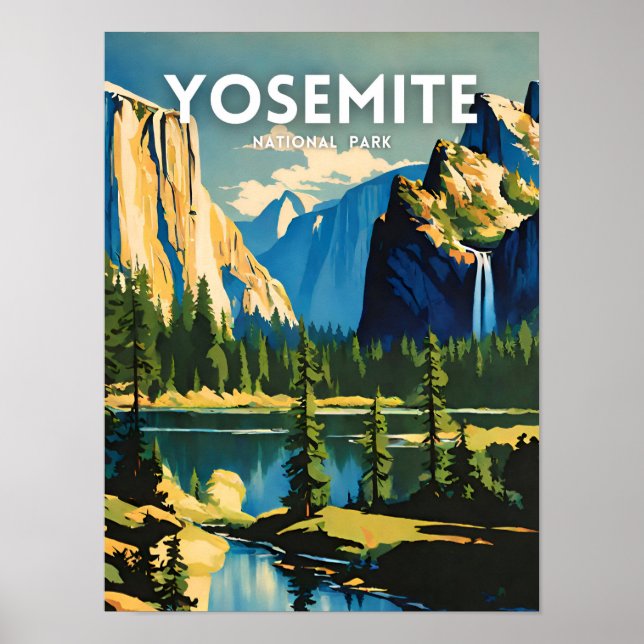 Yosemite National Park Illustration Retro Aestheti Poster (Vorne)