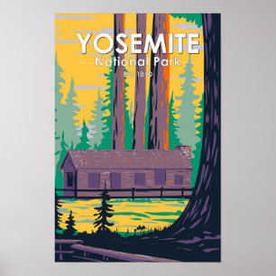 Yosemite National Park Mariposa Grove Hütte Retro Poster