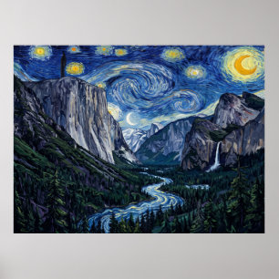 Yosemite National Park Sterner Nachthimmel im Tal Poster
