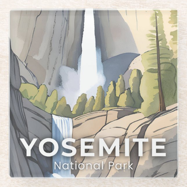 Yosemite National Park | Watercolor Travel Glasuntersetzer (Vorderseite)
