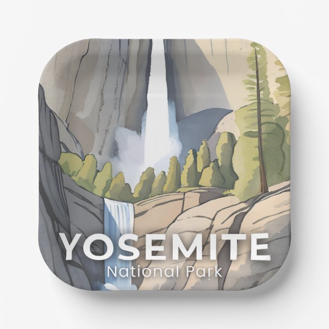 Yosemite National Park | Watercolor Travel Pappteller (Vorderseite)